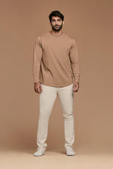 Long Sleeve Curved Hem T-Shirt | Cinnamon