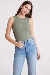 Ribbed Crewneck Tank Bodysuit | Olive