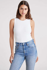 Ribbed Crewneck Tank Bodysuit | White