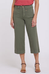 Brigitte Wide Leg Capri Jeans - Desert Green