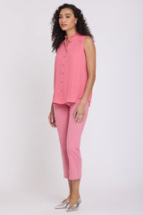 Sleeveless Ruffle Neck Blouse - Desert Rose