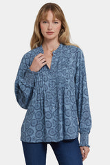 Pleated Peasant Blouse - Rain Garden