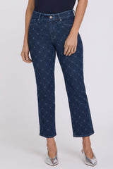 Marilyn Straight Ankle Jeans - Geo Flower Print