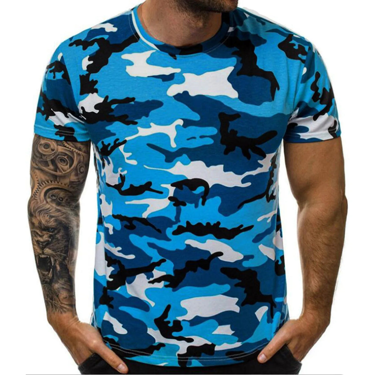 Men's Camouflage T-Shirt – Short Sleeve, Round Neck, Polyester, 4 Colors, XL-5XL