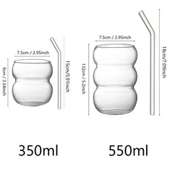 350/550ml Transparent Glass Cup Cold Coffee Cup With Straw Dessert Juice Milk Drinkware Mug Party Cocktail Glasses Teacup