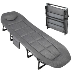 Portable Folding Bed with Cushion and Pillow, Camping Tent Cot for Adults with Supports 500 Lbs for Patio Beach Indoor Outdoor