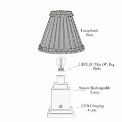 Square Rechargeable Lamp with Brown Frilled Silk Shade (18cm)
