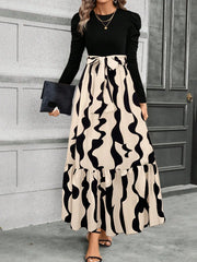 Spring and summer color combination high-waisted flower print dress woman elegant