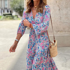 Elegant Women's Flower Long Dresses 2024 Spring New Bohemian Printed  Dress Abıye Kadın Abiye  Платье Robe Ete Femme Vestidos