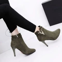 Botas Mujer Invierno  Autumn Stiletto Thin High Heels Woman Pointed Toe Pu Leather Zipper Sexy Ankle Women Boot Botines Chelsea8