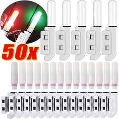 LED Snap-On Fishing Rod Bite Alarm Light – Night Fishing, Green/Red, 1–50 Pack