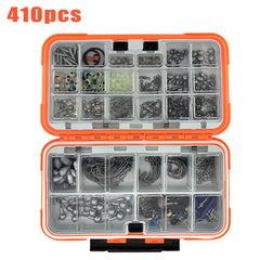 170-410pcs Professional Fishing Kit with Tackle Box, Hooks Sinkers Swivels for Bass Trout Saltwater Fishing Complete Lure Set