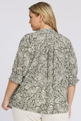 Pleated Short Sleeved Blouse In Plus Size - Leafy Rose