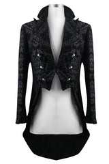 Black Gothic Jacquard Mens Coat With Slit