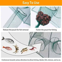Foldable Fishing Bait Trap with 8 Entrances – Crab, Shrimp, Minnow & Crawfish