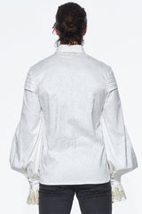 Beige Embroidered Ruffled Sleeves Jacquard Mens Gothic Blouse