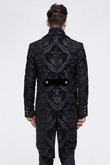 Black Gothic Jacquard Mens Coat With Slit