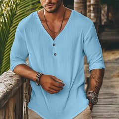 Men's V-Neck Long-Sleeve Casual Shirt