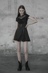 Black High Waist Bandage Zipper Braces Women's Steam Punk Skirt