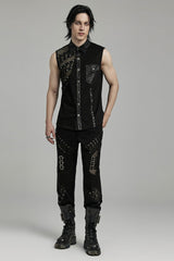 Black Hollow Stitching Lace-Up Mesh Men's Punk Vest