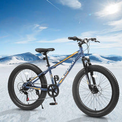 24" Fat Tire Mountain Bike | Full Shimano 7-Speed, Dual Disc Brakes & Front Suspension