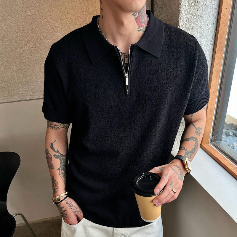Men's Half-Zip Knit Short-Sleeve Polo Shirt