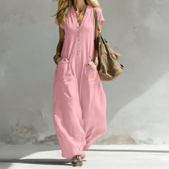 Women's V-Neck Wide-Leg Jumpsuit – 8 Colors, S–XXL