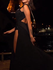 Chic Black Deep V-Neck  Dress