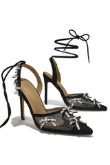 Special Weekend Lace Up Pump Heels - Black