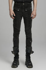 Black Multi-pockets Pleated Men's Punk Pants