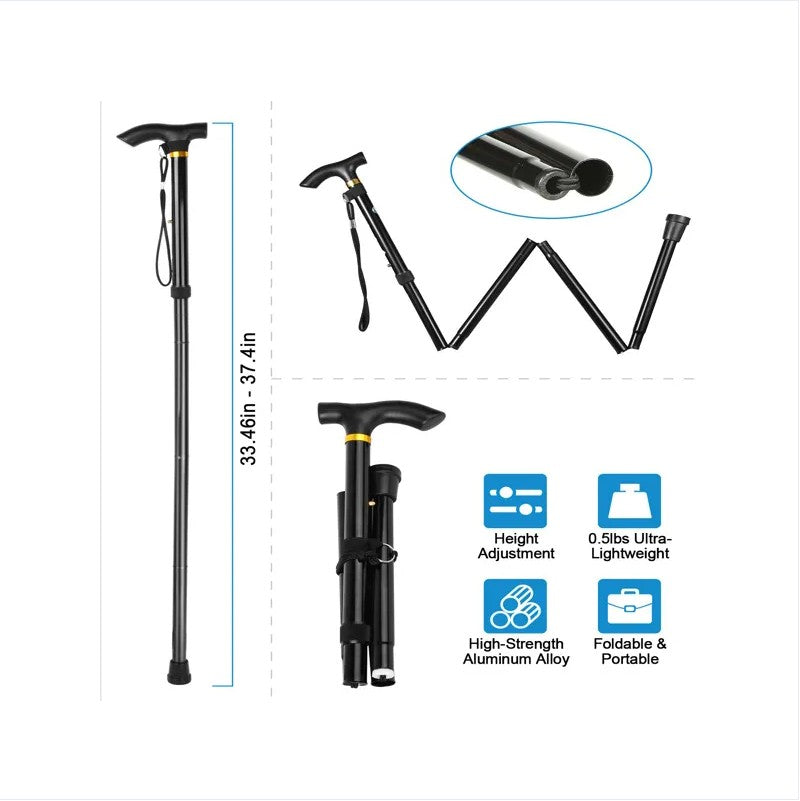 Foldable Aluminum Walking Cane – Adjustable Height, Lightweight & Anti-Slip