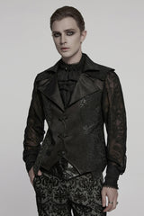 Black Lapel V Collar Long Sleeves Embroidery Men's Gothic Vest