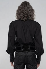 Black Lapel Collar Long Lantern Sleeves Mens Gothic Gorgeous Blouse