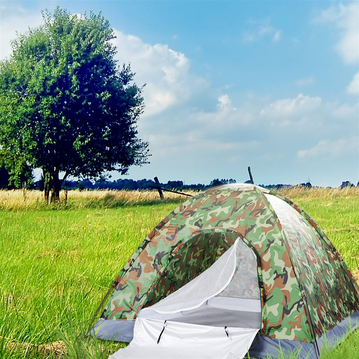 3–4 Person Camouflage Dome Camping Tent – UV-Proof 180T Polyester with Fiberglass Poles & Carry Bag