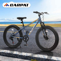 24" Fat Tire Mountain Bike | Full Shimano 7-Speed, Dual Disc Brakes & Front Suspension