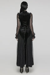 Black Long Sleeves Ruffle Lace Lace-Up Mesh Women's Gothic Dress
