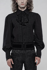 Black Lapel Collar Long Lantern Sleeves Mens Gothic Gorgeous Blouse