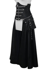 Black Chain Shaped Ribbons Zipper Up Leather Big Swing Punk Womens Half Skirt