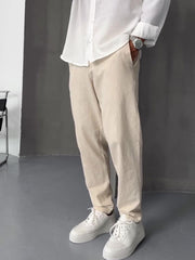 Beige Linen Straight-leg Pants