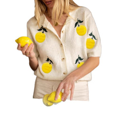Women's Fruit Print Open-Front Knit Cardigan – Apricot
