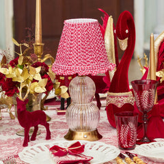 Glass Bardot Rechargeable Lamp with Red Lotus Ruffle Shade (18cm)