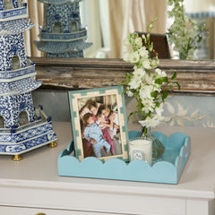 Duck-egg Blue Small Scalloped Lacquer Tray