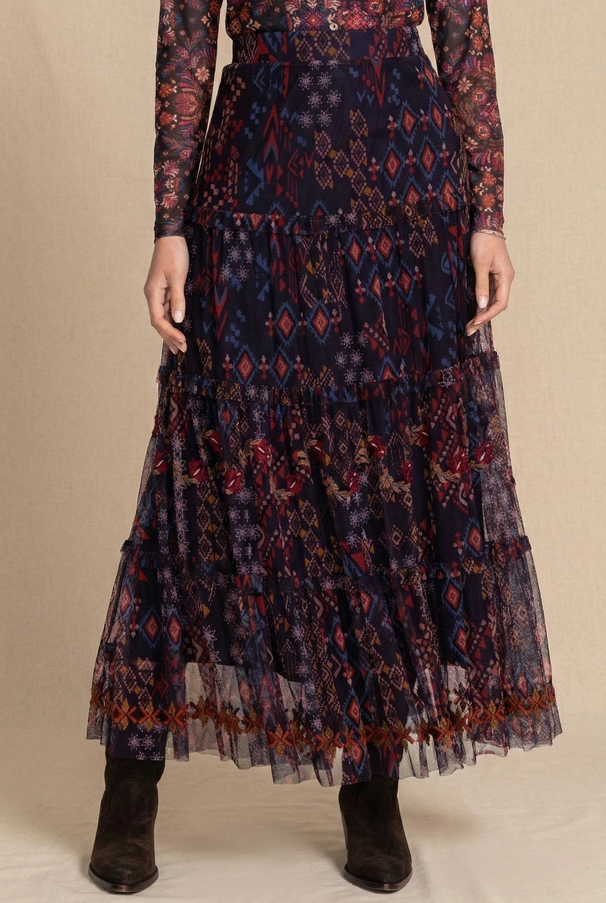 Johnny Was Arcellis Tiered Mesh Maxi Skirt C72425-8