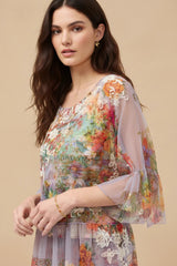 Johnny Was Mae Floral Mesh Top C15925-6