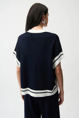 Joseph Ribkoff Midnight Blue/Vanilla Striped Boxy Polo Sweater 261941