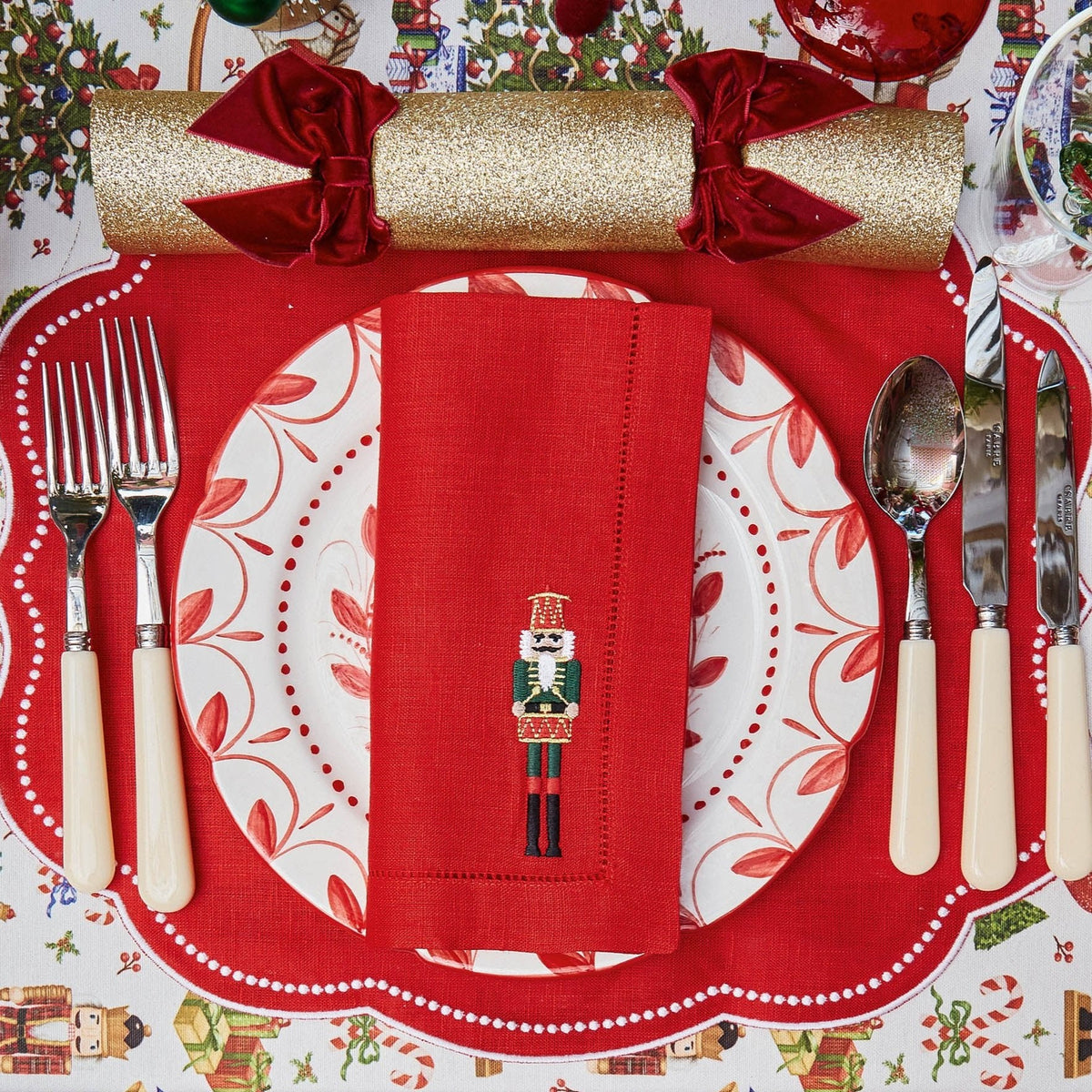 Red Eloise Linen Placemats & Nutcracker Napkins (Set of 4)