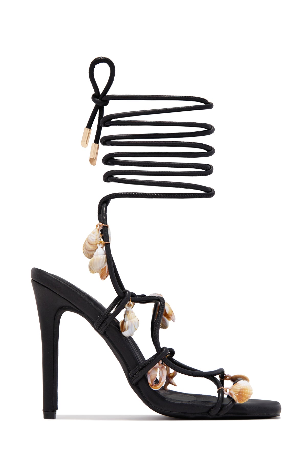 Isla Shell Charm Strappy Heels - Black