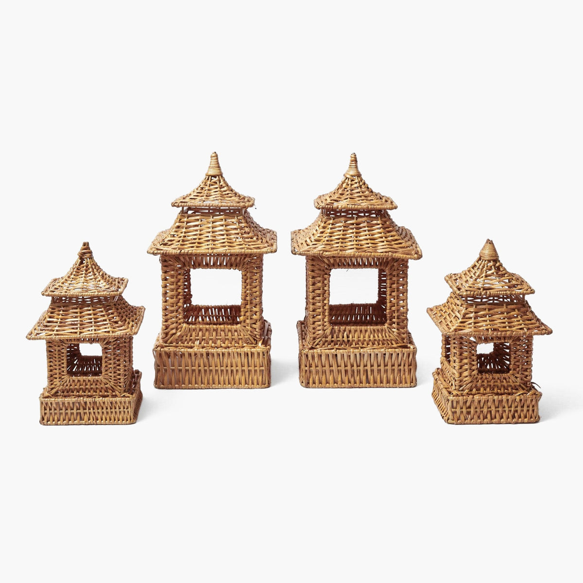 Natural Rattan Pagoda Lantern Set