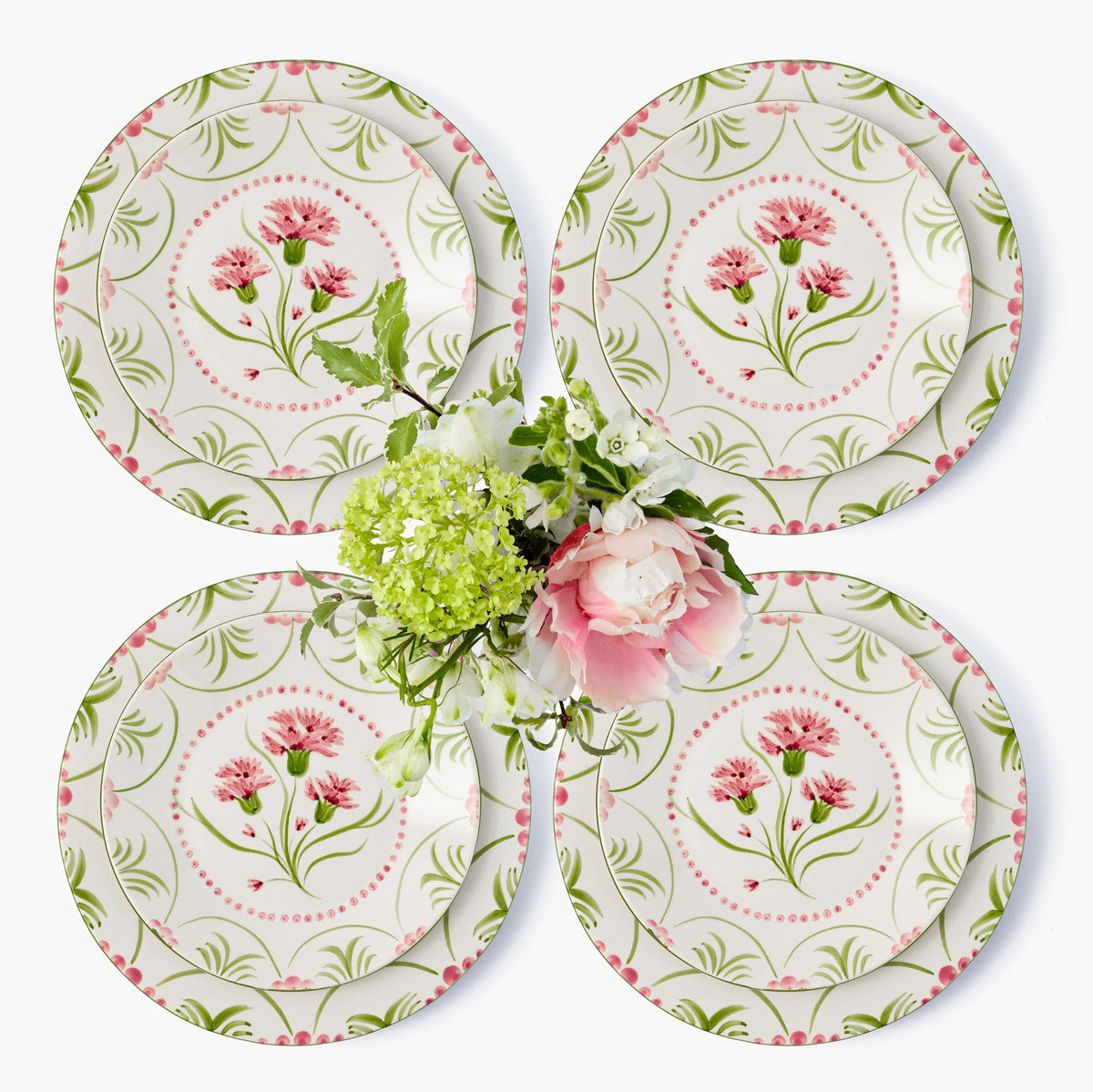 Pink & Green Santa Kristina Dinner & Starter Plates (Set of 8)